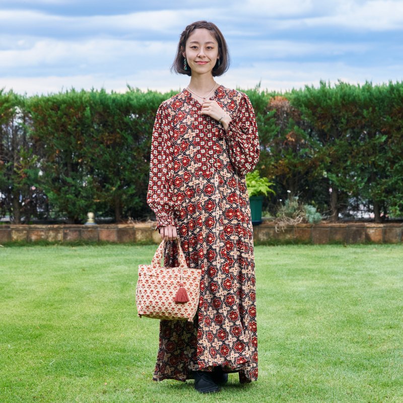 Rayon Geometric Block Print Long Dress