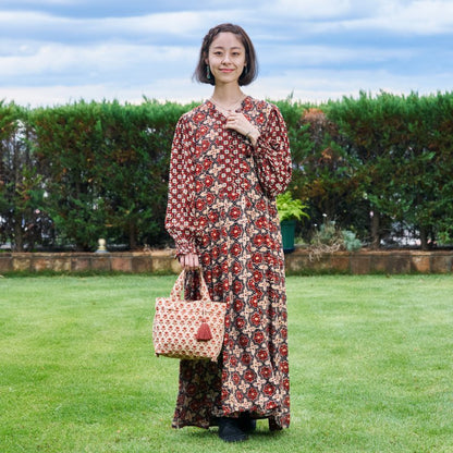 Rayon Geometric Block Print Long Dress