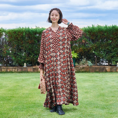 Rayon Geometric Block Print Long Dress