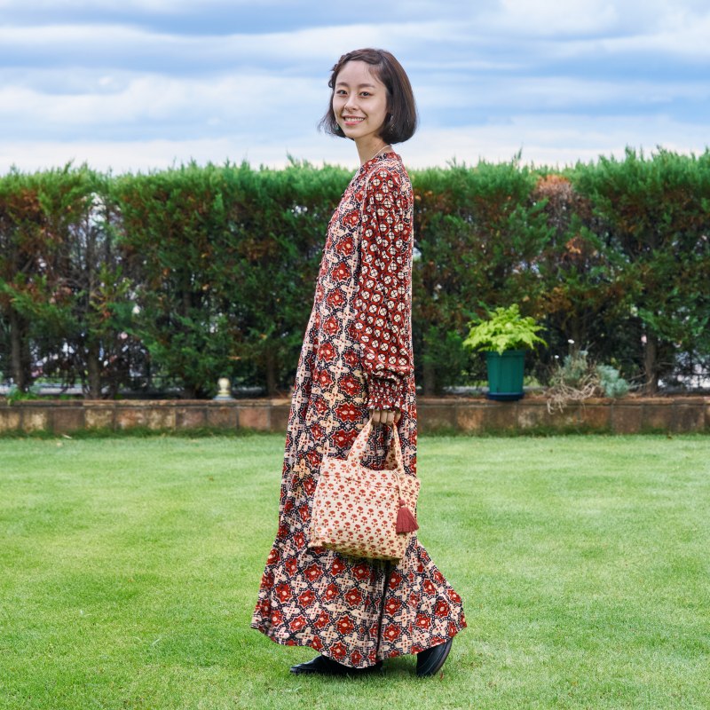 Rayon Geometric Block Print Long Dress