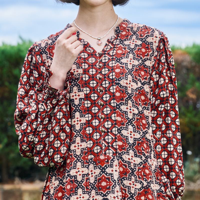 Rayon Geometric Block Print Long Dress