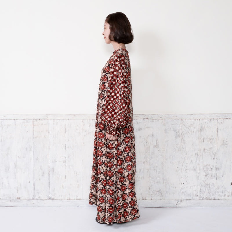 Rayon Geometric Block Print Long Dress
