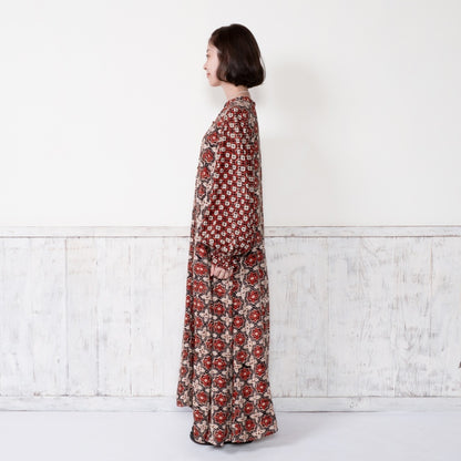 Rayon Geometric Block Print Long Dress