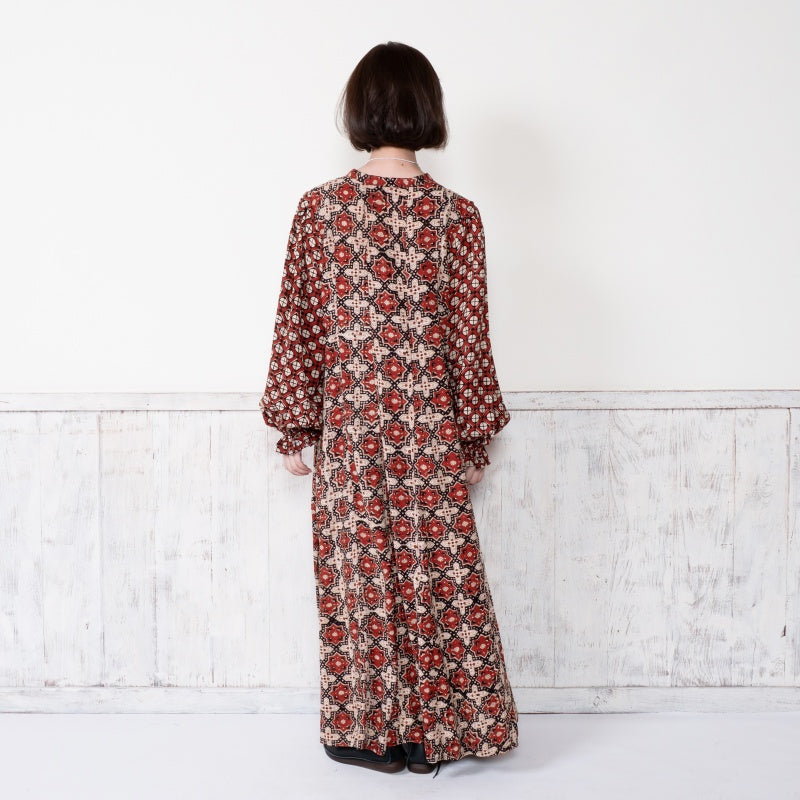 Rayon Geometric Block Print Long Dress