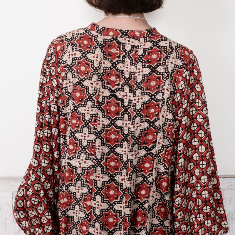 Rayon Geometric Block Print Long Dress