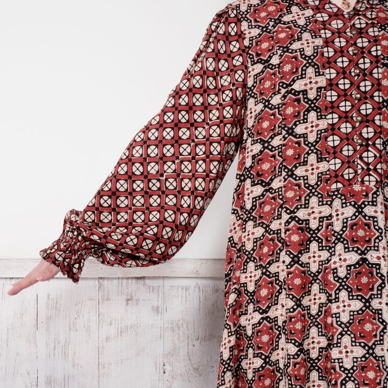 Rayon Geometric Block Print Long Dress