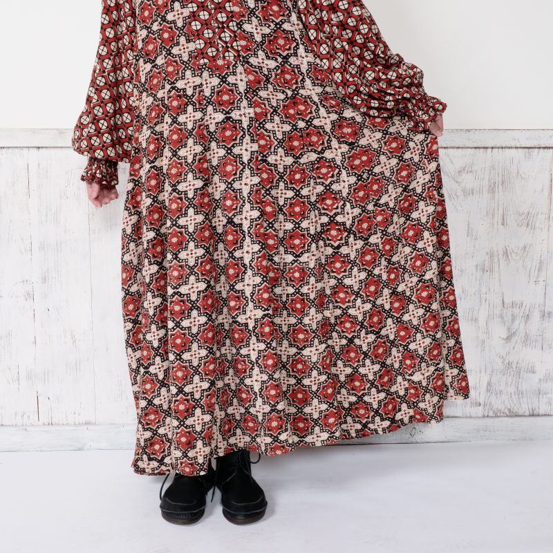 Rayon Geometric Block Print Long Dress