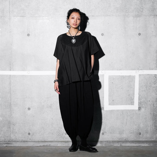 Cotton Silk Lace Collar Pullover