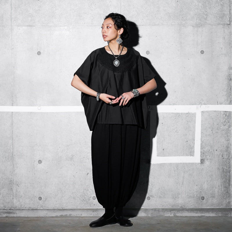 Cotton Silk Lace Collar Pullover