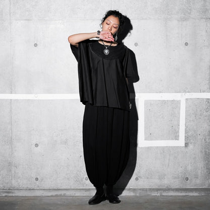 Cotton Silk Lace Collar Pullover