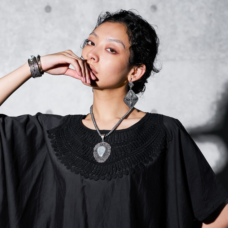 Cotton Silk Lace Collar Pullover