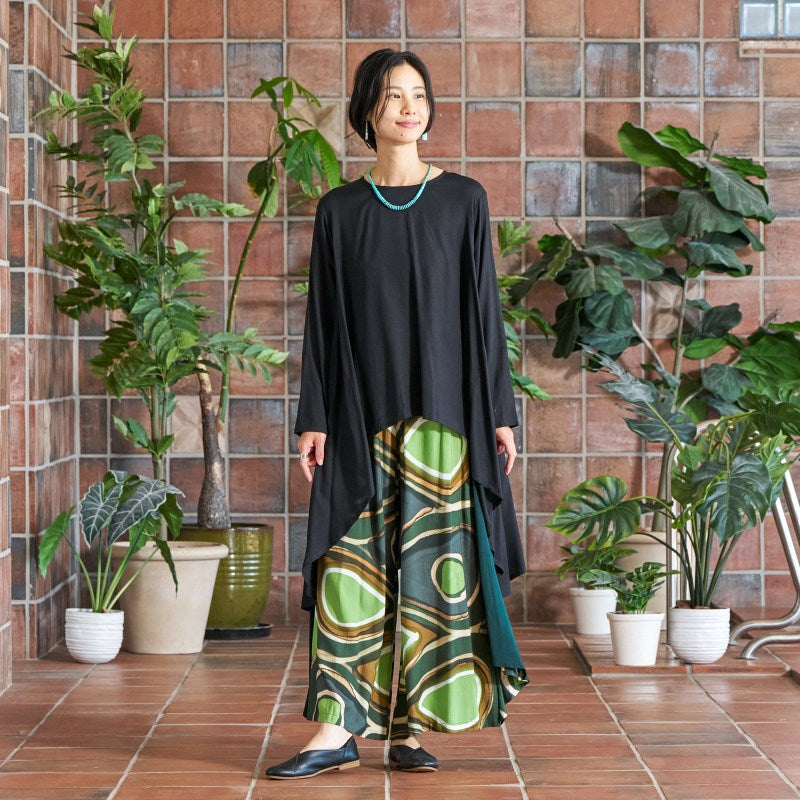 Rayon Irregular Hem Slit Cuff Pullover