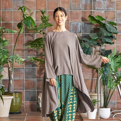 Rayon Irregular Hem Slit Cuff Pullover