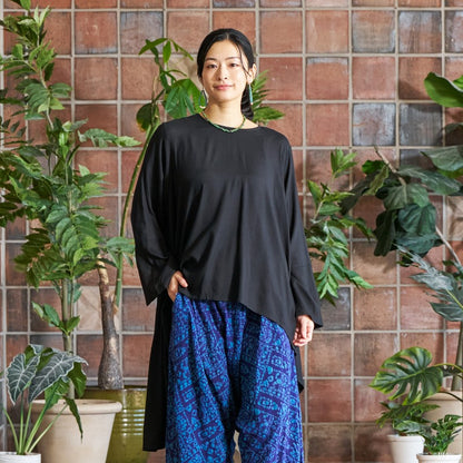 Rayon Irregular Hem Slit Cuff Pullover