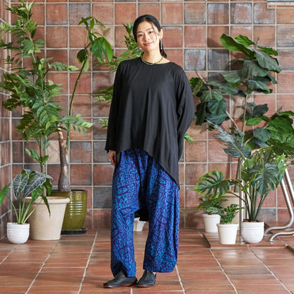 Rayon Irregular Hem Slit Cuff Pullover