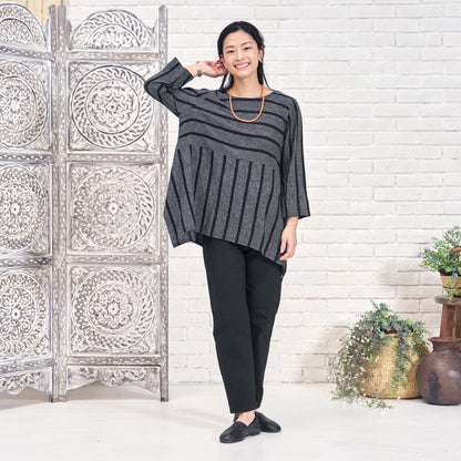 Striped Woven Irregular Hem Pullover N