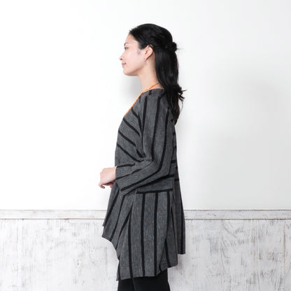 Striped Woven Irregular Hem Pullover N