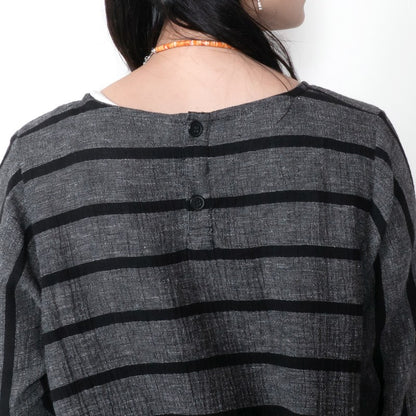 Striped Woven Irregular Hem Pullover N