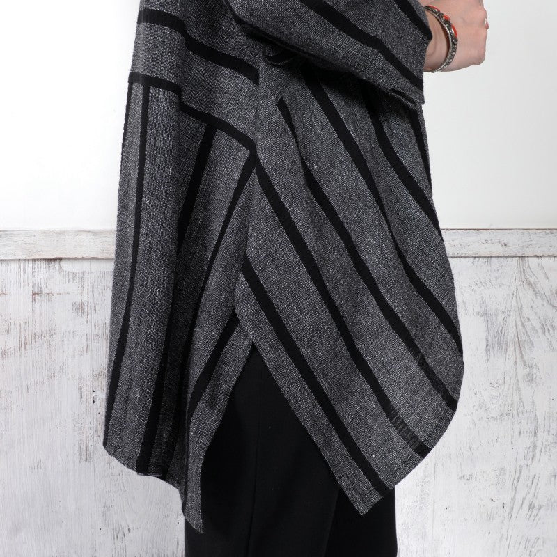 Striped Woven Irregular Hem Pullover N