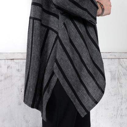 Striped Woven Irregular Hem Pullover N