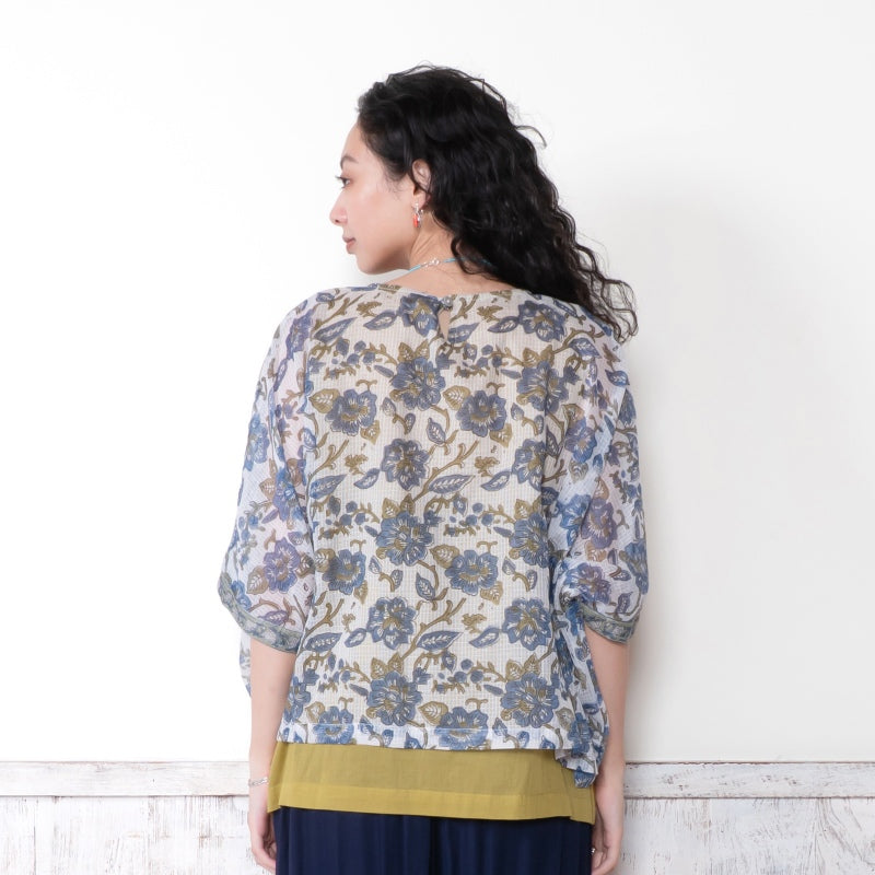 Kota Doria Floral Print Pullover