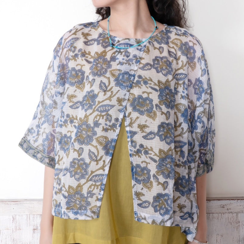 Kota Doria Floral Print Pullover