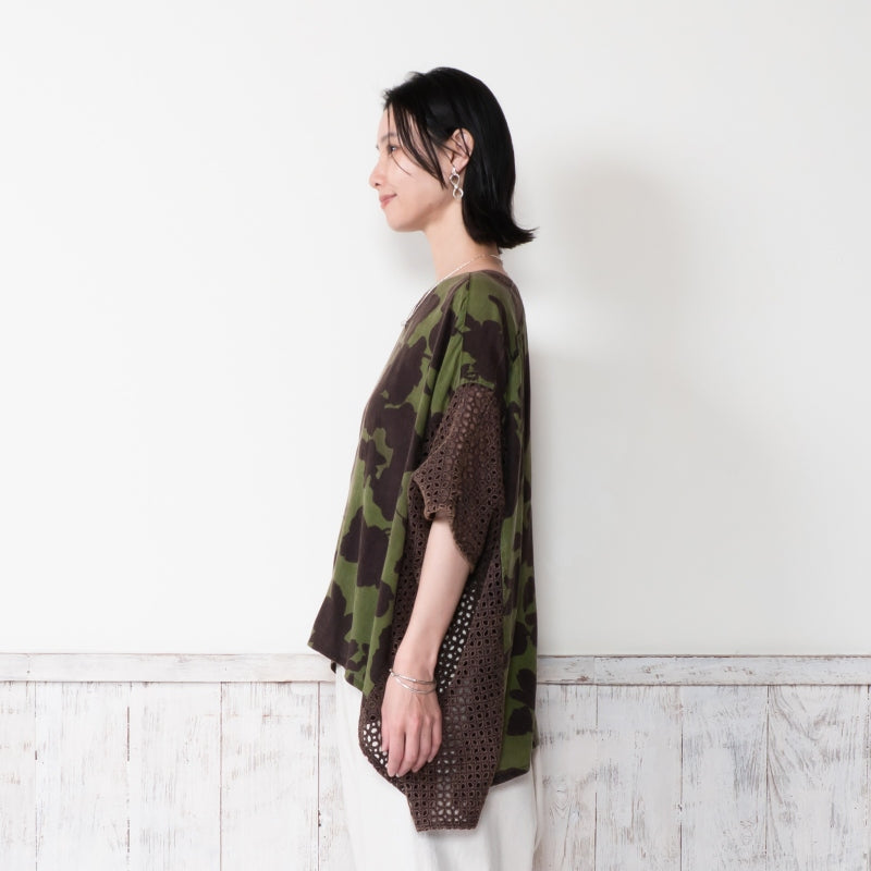 Print × Lace Stone Wash Pullover