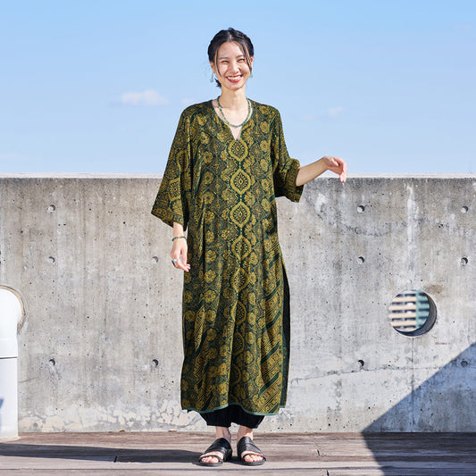 Rayon Ajrak Vertical Seam Kurta Dress