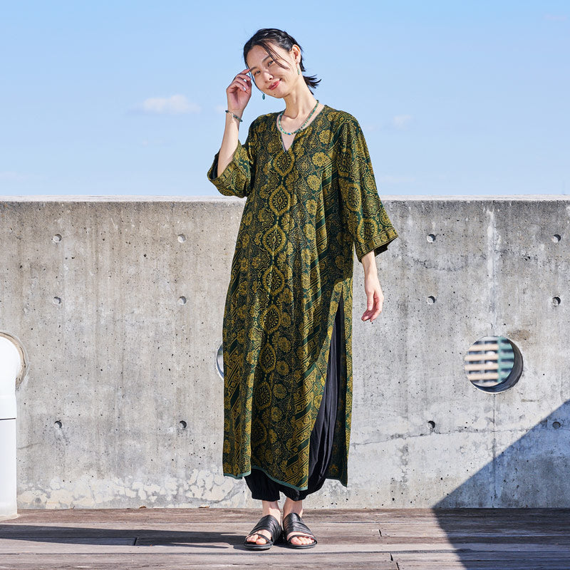 Rayon Ajrak Vertical Seam Kurta Dress
