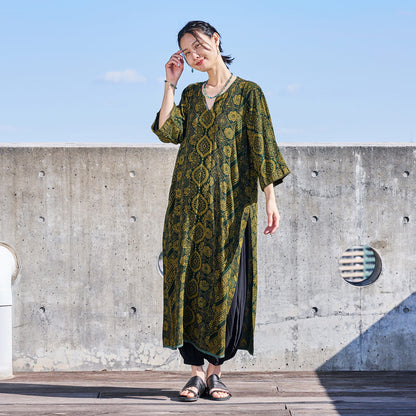 Rayon Ajrak Vertical Seam Kurta Dress