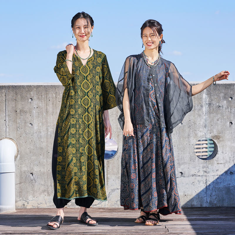 Rayon Ajrak Vertical Seam Kurta Dress