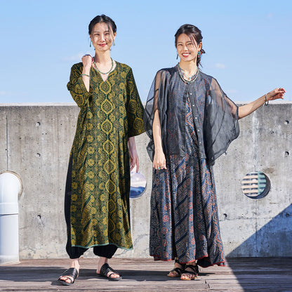 Rayon Ajrak Vertical Seam Kurta Dress