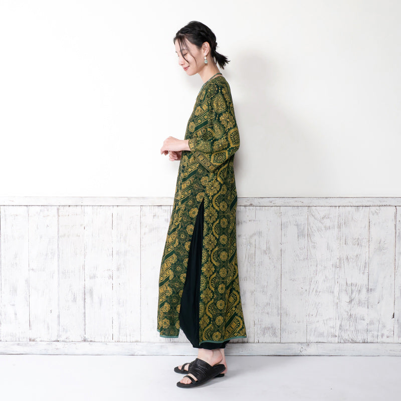 Rayon Ajrak Vertical Seam Kurta Dress