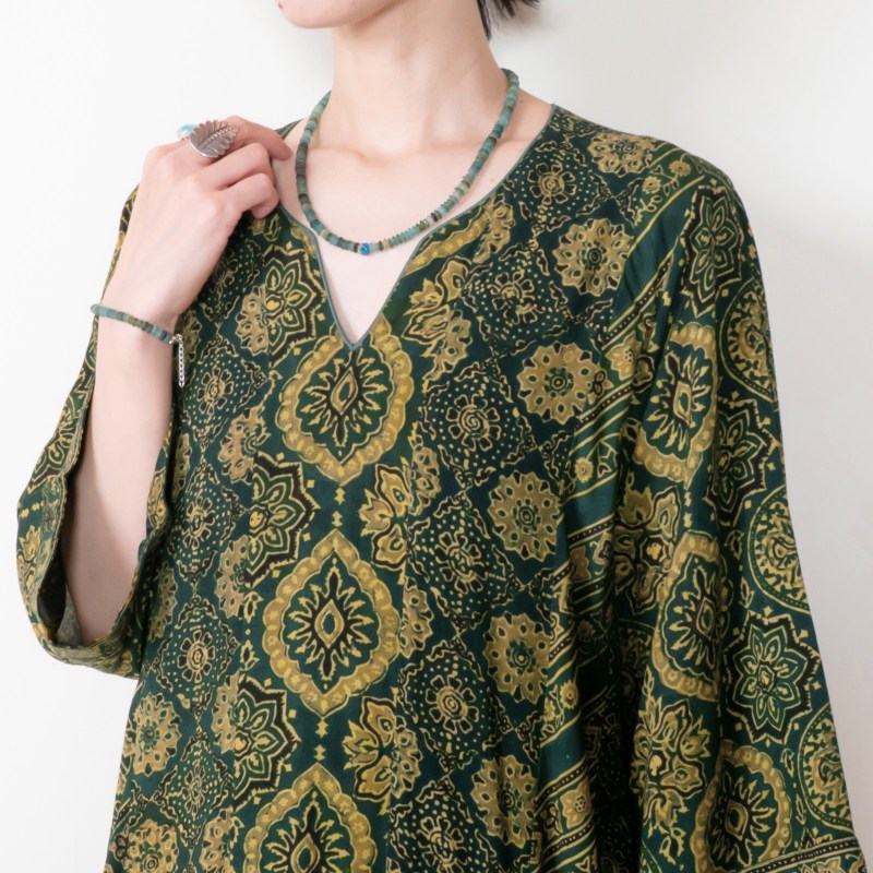 Rayon Ajrak Vertical Seam Kurta Dress