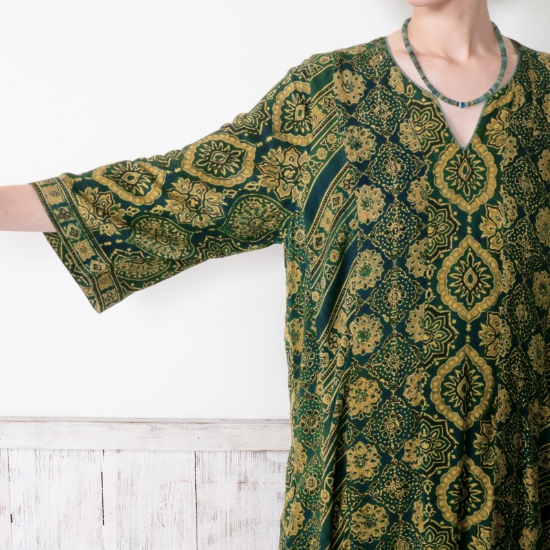 Rayon Ajrak Vertical Seam Kurta Dress