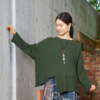 Cotton Double Gauze Asymmetrical Hem Pullover