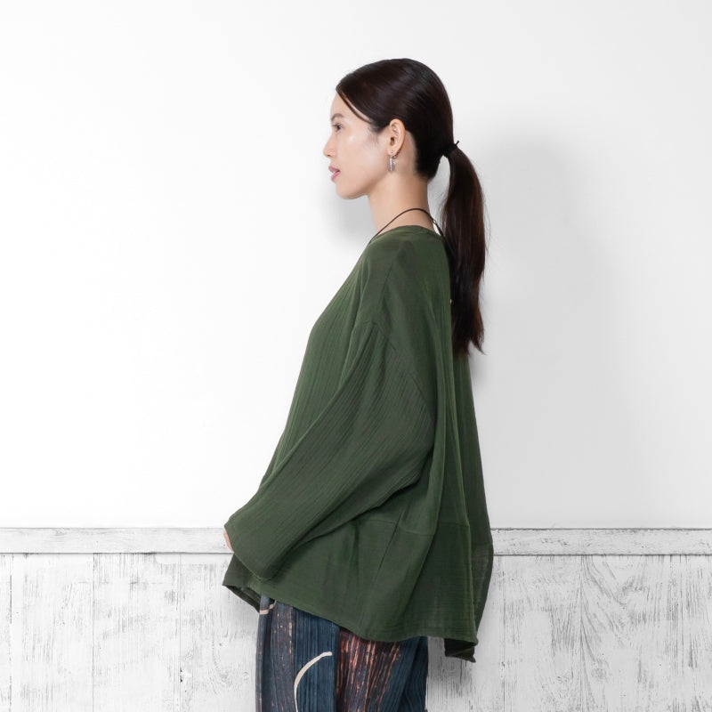 Cotton Double Gauze Asymmetrical Hem Pullover