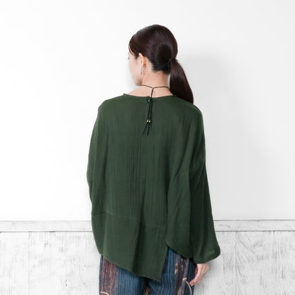 Cotton Double Gauze Asymmetrical Hem Pullover