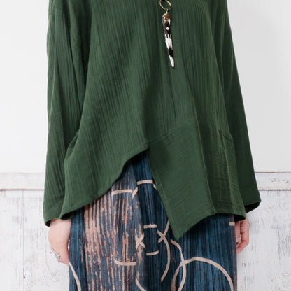 Cotton Double Gauze Asymmetrical Hem Pullover