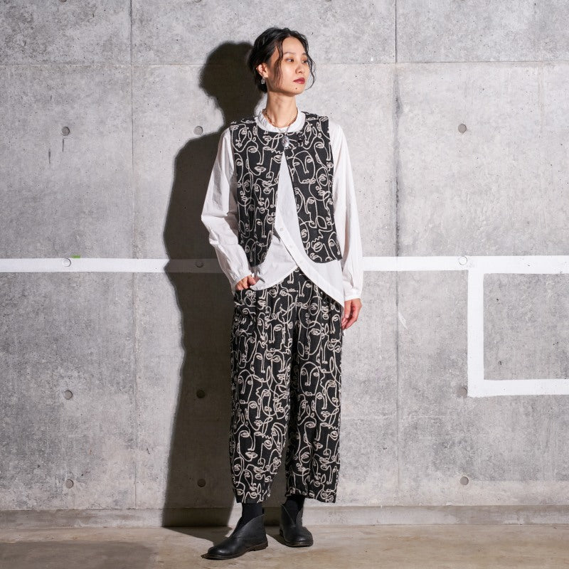 Cotton Two-Face Jacquard Tuck Pants