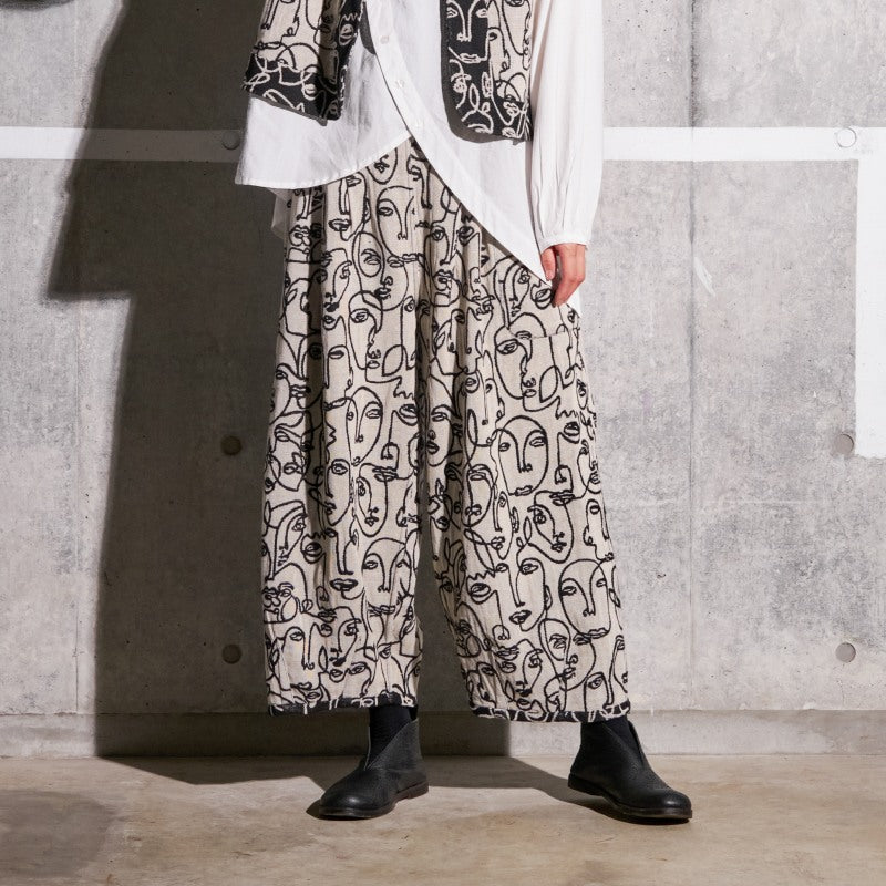 Cotton Two-Face Jacquard Tuck Pants