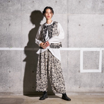 Cotton Two-Face Jacquard Tuck Pants