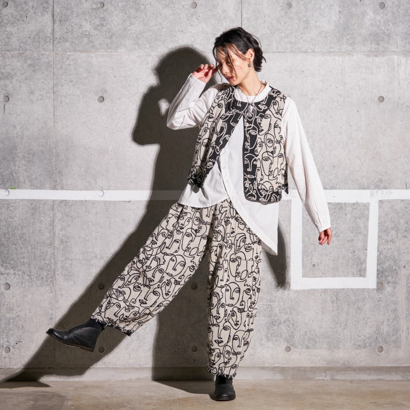 Cotton Two-Face Jacquard Tuck Pants