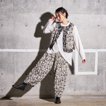 Cotton Two-Face Jacquard Tuck Pants