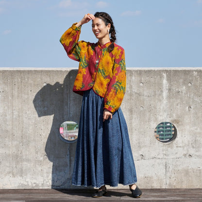 Crushed Denim Patchwork Skirt