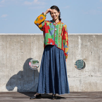 Crushed Denim Patchwork Skirt