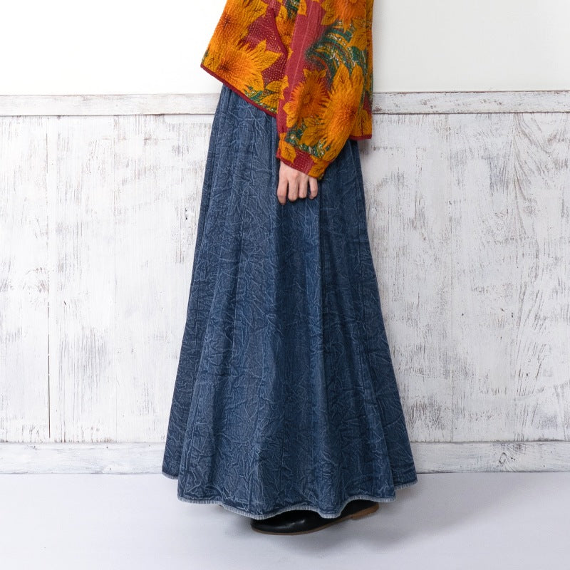 Crushed Denim Patchwork Skirt