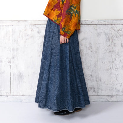 Crushed Denim Patchwork Skirt