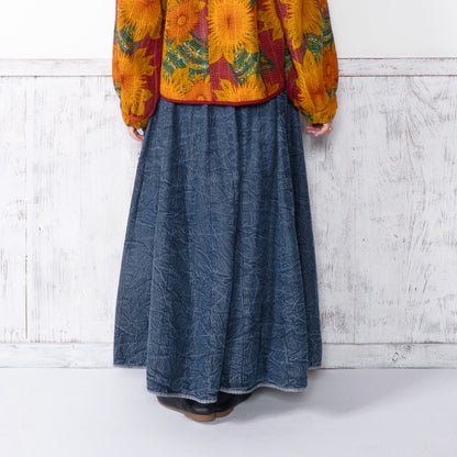 Crushed Denim Patchwork Skirt