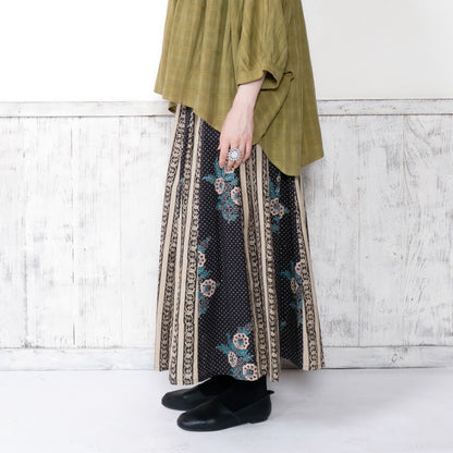 Cotton Flower x Stripe Print Tiered Skirt